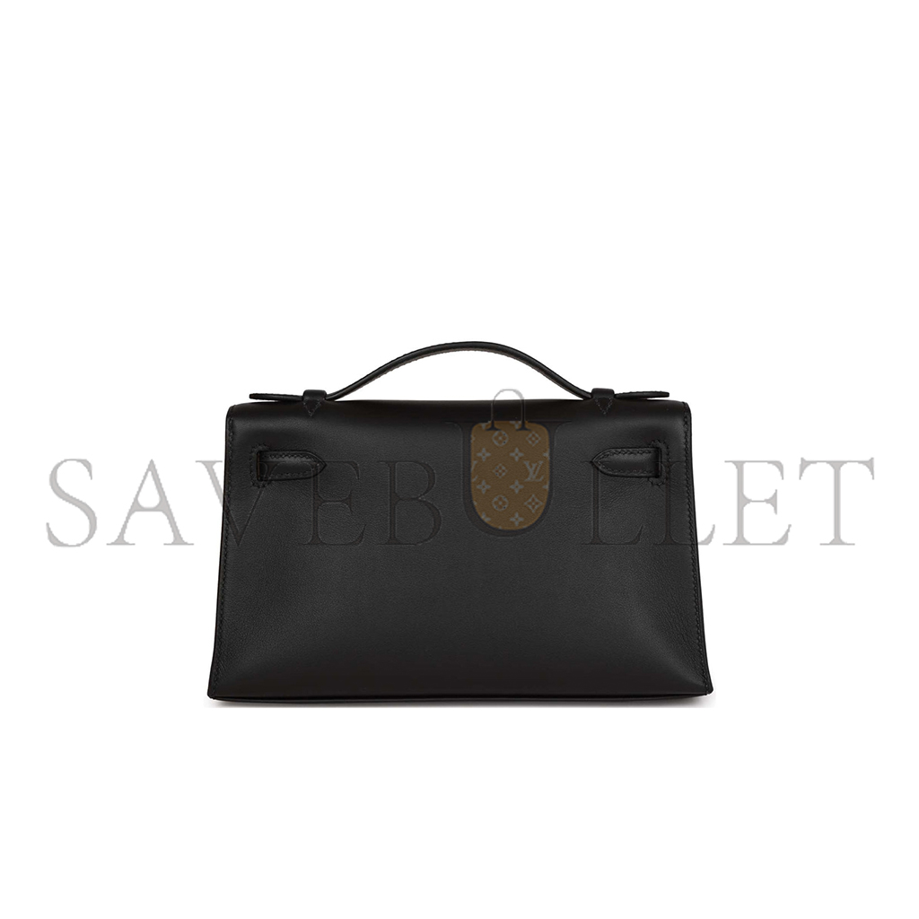 HERMES MASTER KELLY POCHETTE BLACK SWIFT PALLADIUM HARDWARE (22*14*7cm) 